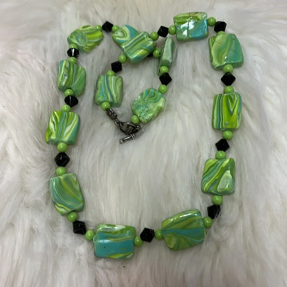 Green, White, & Black Handmade Necklace